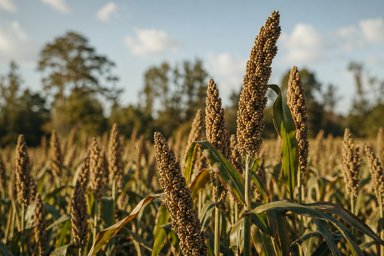 Tall Chiwapa millet with visible grain heads in a field