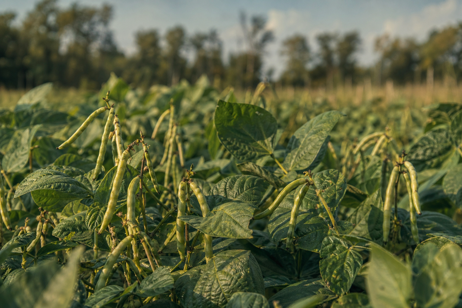 Cowpea plants with pods and lush green leaves