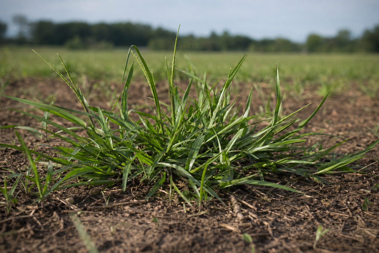 Vibrant green crabgrass in a field
