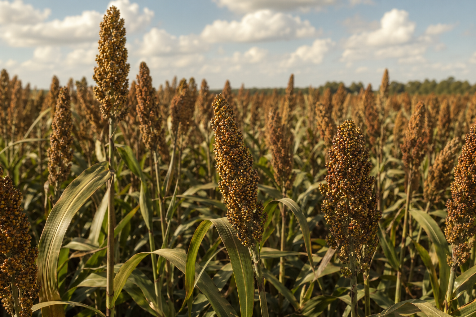 Tall Egyptian wheat sorghum with seed clusters