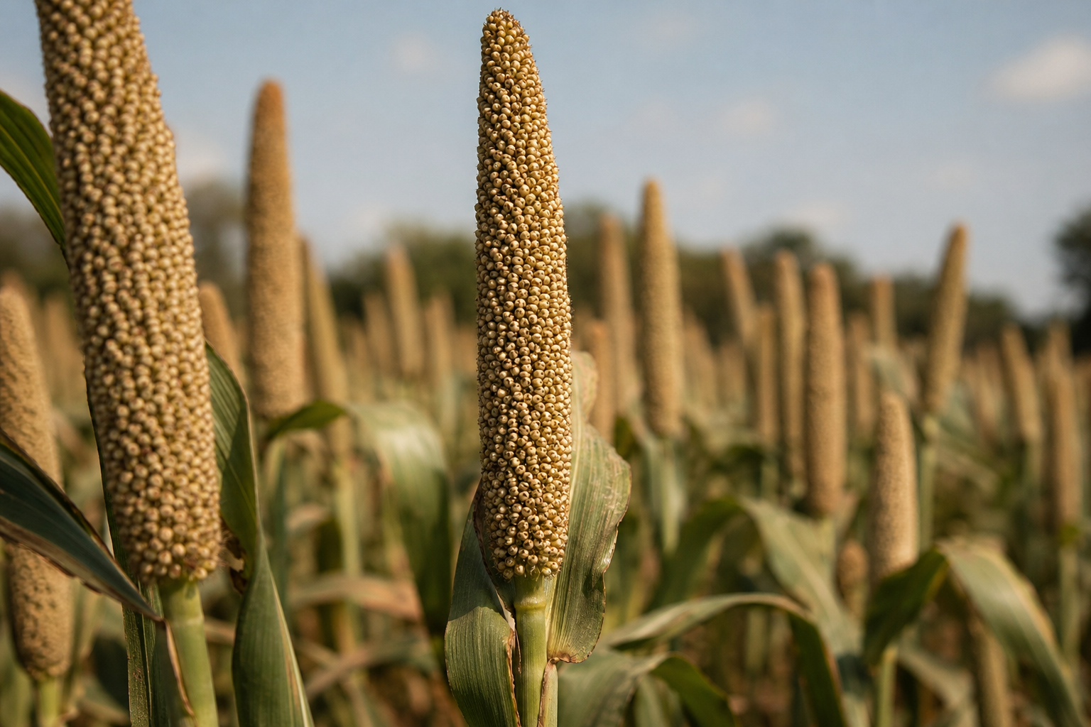 Hybrid pearl millet with thick stalks and seed heads