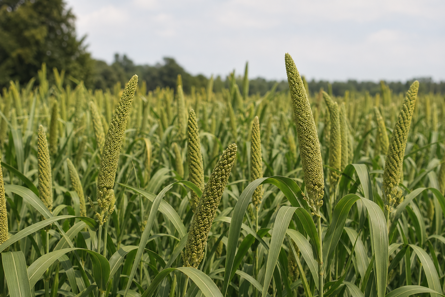 Dense Japanese millet crop with green seed heads